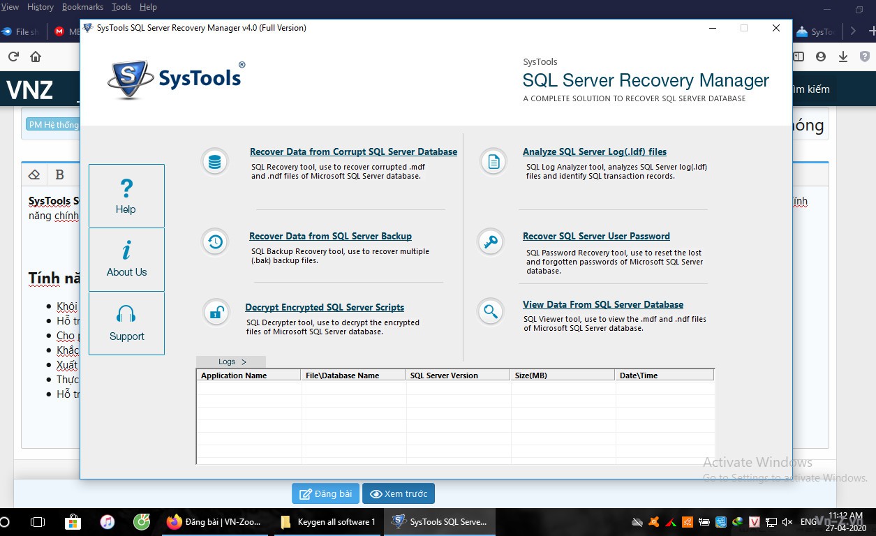 [Chia sẻ] SysTools SQL Server Recovery Manager v4.0 Full - Khôi phục tập tin SQL .bak bị hỏng nhanh chóng Test-SysTools-SQL-server-recovery-manager