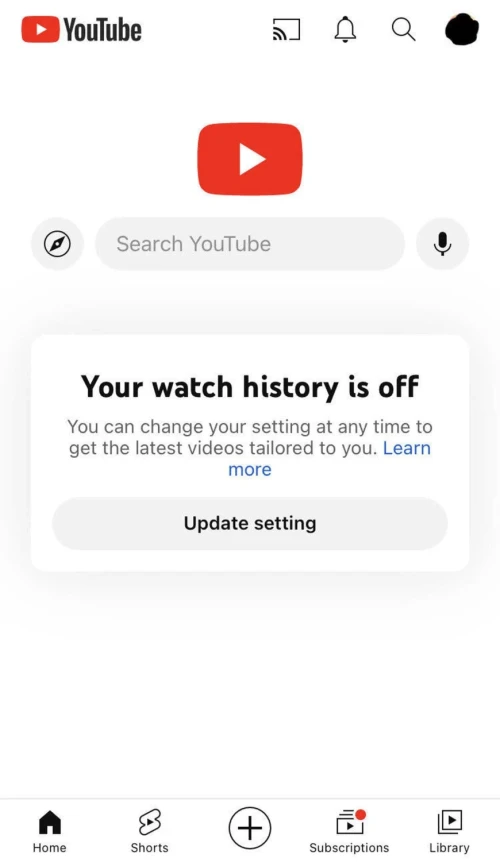 Youtube history off