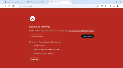 Google chrome red warning