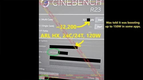 Cinebench Intel Arrow lake